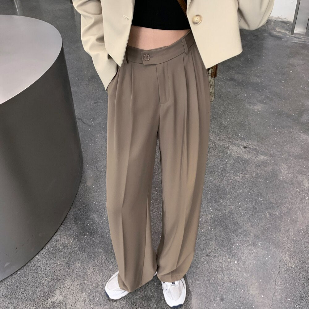 Sixsr Spring Outfits Pants Women Korean Style Casual High Waist Chic Office Lady Female Elegant Black Straight Suit Pants Trousers Khaki