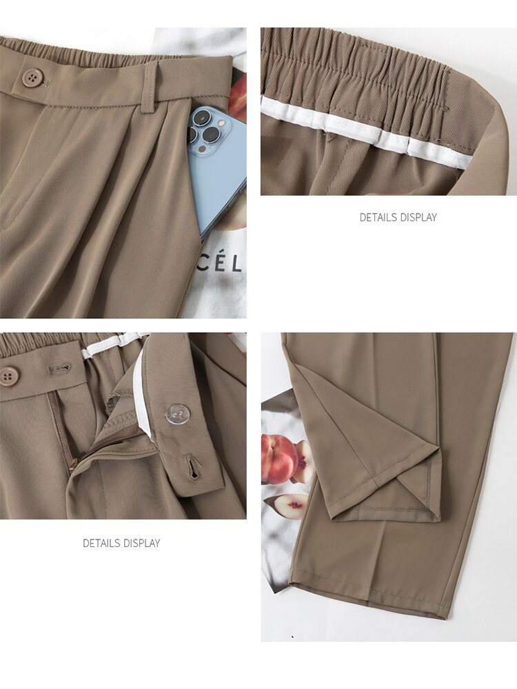 Sixsr Spring Outfits Pants Women Korean Style Casual High Waist Chic Office Lady Female Elegant Black Straight Suit Pants Trousers Khaki