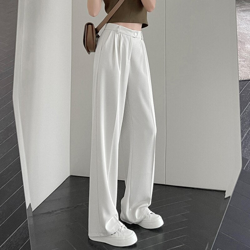 Sixsr Spring Outfits Pants Women Korean Style Casual High Waist Chic Office Lady Female Elegant Black Straight Suit Pants Trousers Khaki