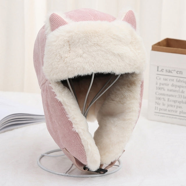 Sixsr Women Warm Earmuffs Thicken Ear-flapped Hat Winter Cold-proof Warm Cotton Hat Cat Ears Cap Winter Russian Hat