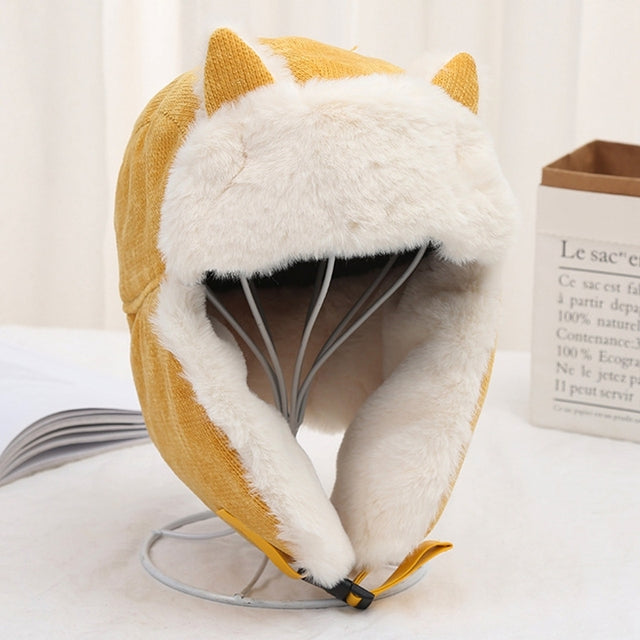 Sixsr Women Warm Earmuffs Thicken Ear-flapped Hat Winter Cold-proof Warm Cotton Hat Cat Ears Cap Winter Russian Hat