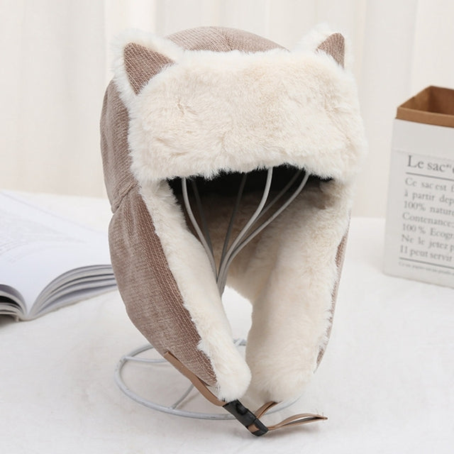 Sixsr Women Warm Earmuffs Thicken Ear-flapped Hat Winter Cold-proof Warm Cotton Hat Cat Ears Cap Winter Russian Hat