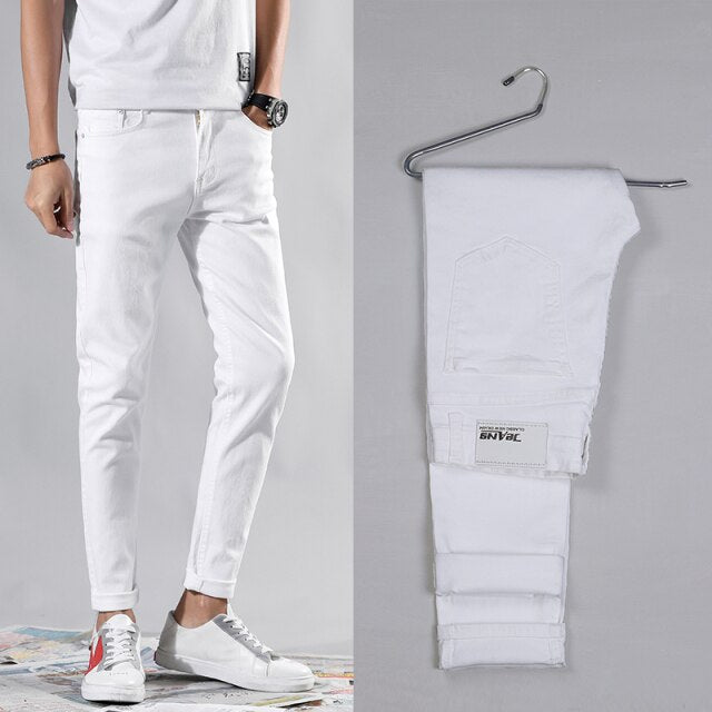 Sixsr New Men Stretch Skinny Jeans Fashion Casual Slim Fit Denim Trousers Blue Black White Sky blue Pants Male Brand Clothes