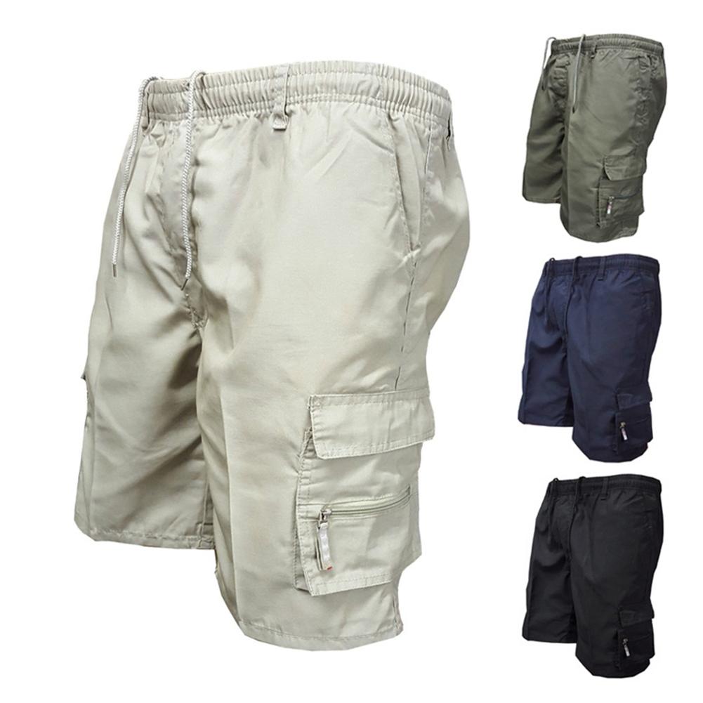 Casual Summer Men Solid Color Multi-pockets Drawstring Baggy Cargo Shorts Pants Multi-pockets Drawstring Cargo Shorts Pants
