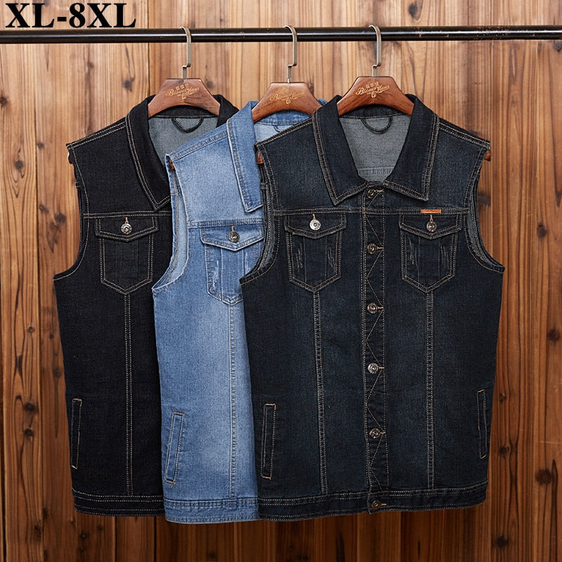 5XL 6XL 7XL 8XL Sixsr New Men's Denim Vest Fashion Casual Classic Style Slim Fit Vest Jeans Jacket Coat Male Blue Black Gray