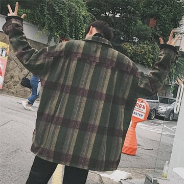 Sixsr New Fashion Men Plaid Shirt Casual Loose Wool Jacket Coat Men Long Sleeve Shirt Mens Clothing Streetwear