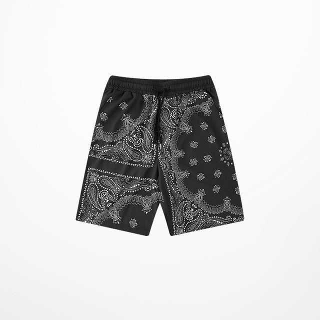 Retro Japanese Style Shorts Men Casual Wear Hip Hop Cashew nut Print Short Pants Tide Brand Skateboard Street Men's Shorts