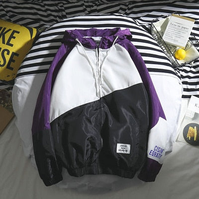Hip Hop Spring Jackets Men Windbreaker Patchwork Autumn Loose Casual Jacket Couple Thin Jacket Loose Large Size Zipper Coat