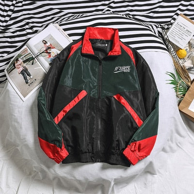 Hip Hop Spring Jackets Men Windbreaker Patchwork Autumn Loose Casual Jacket Couple Thin Jacket Loose Large Size Zipper Coat