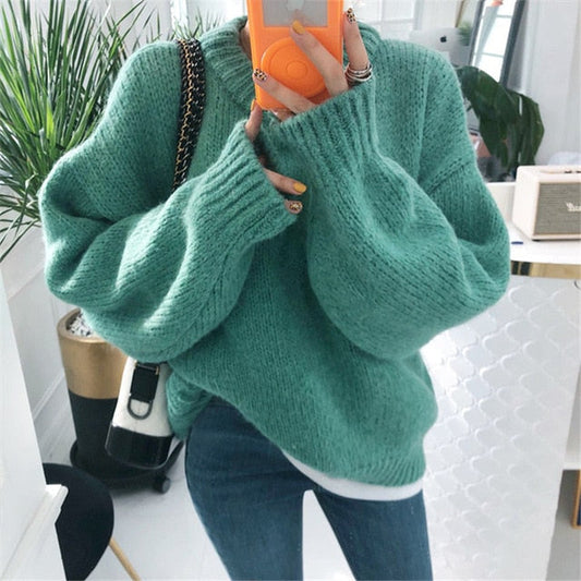 Sixsr Sweater Women Autumn Winter Solid O Neck Pullover Sweaters Korean Style Knitted Long Sleeve Jumpers Casual Tops