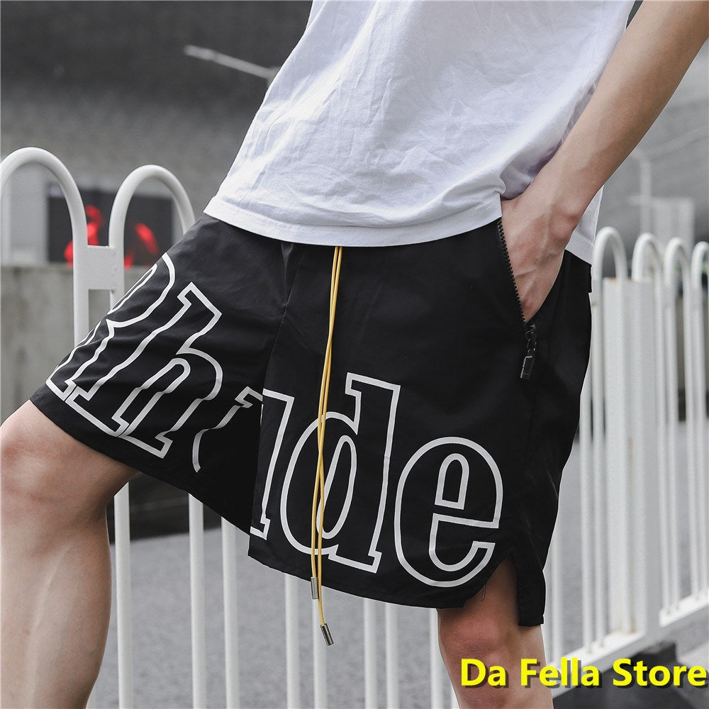 Rhude Shorts Men Women Big Letter Logo Rhude Shorts 2024 Summer Casual Oversize Breechcloth Yellow drawstring Pill Zipper Head