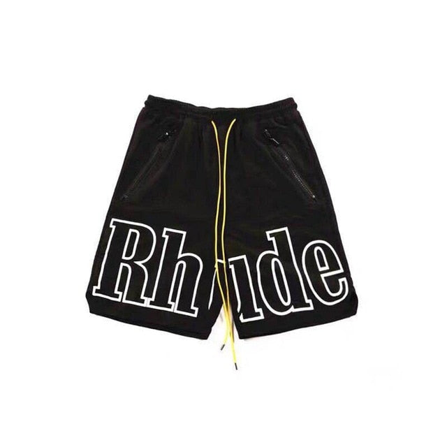 Rhude Shorts Men Women Big Letter Logo Rhude Shorts 2024 Summer Casual Oversize Breechcloth Yellow drawstring Pill Zipper Head
