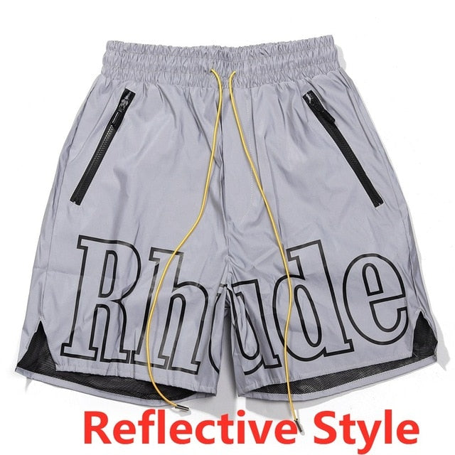 Rhude Shorts Men Women Big Letter Logo Rhude Shorts 2024 Summer Casual Oversize Breechcloth Yellow drawstring Pill Zipper Head