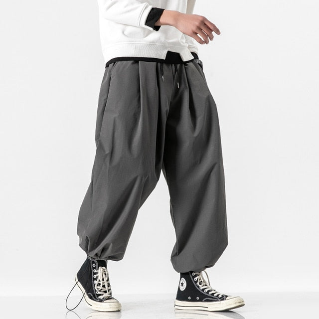 New Design Drawstring Harem Pants Men Baggy Jogging Pants Japanese Style Male Crotch Wide Leg Pants Casual Loose Trousers