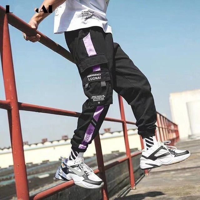 Men New Spring Hip Hop Pants Club Singer Stage Costume Trousers Ribbons Streetwear Joggers Sweatpants Hombre