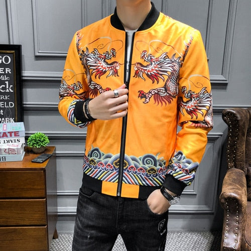 Plus size M-5XL Vintage Jacket Men Floral Bomber Jacket Men Patchwork Lattice Long Sleeve Zipper Jackets Coat Men's Pilot Jacket