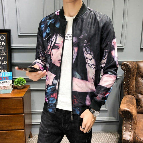 Plus size M-5XL Vintage Jacket Men Floral Bomber Jacket Men Patchwork Lattice Long Sleeve Zipper Jackets Coat Men's Pilot Jacket