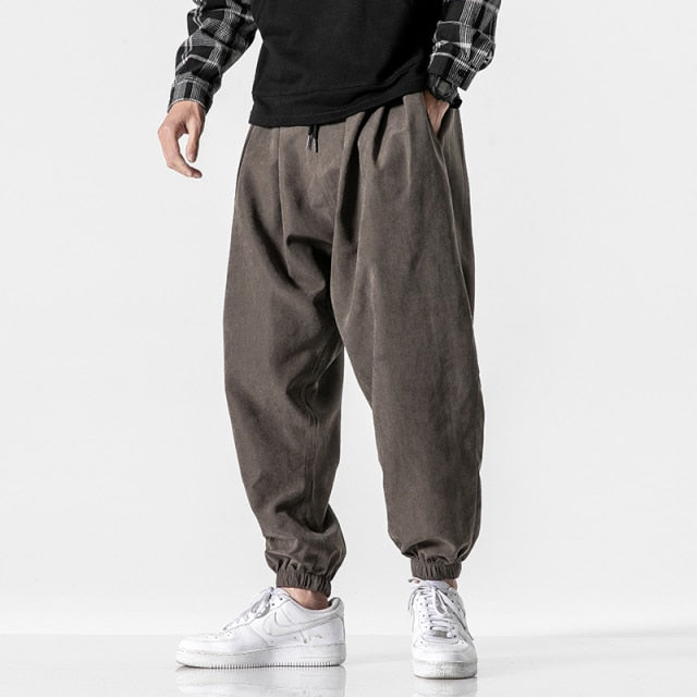 New Design Drawstring Harem Pants Men Baggy Jogging Pants Japanese Style Male Crotch Wide Leg Pants Casual Loose Trousers
