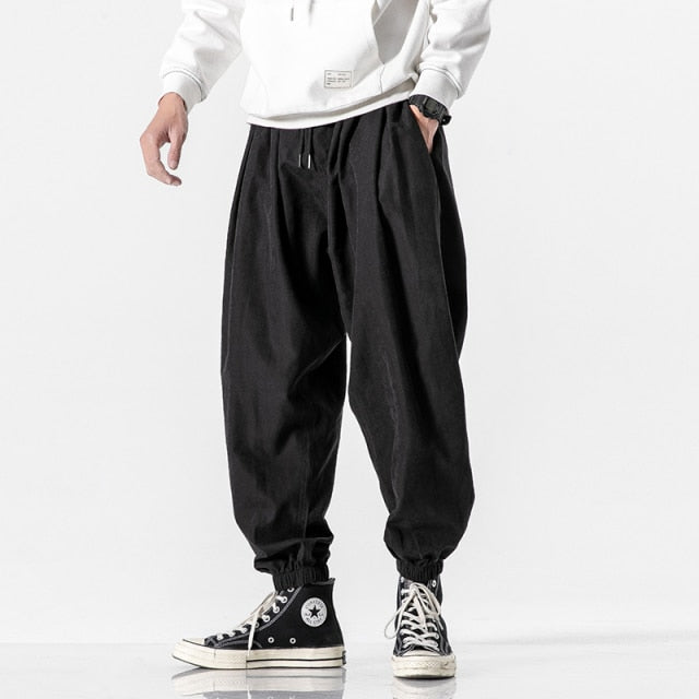 New Design Drawstring Harem Pants Men Baggy Jogging Pants Japanese Style Male Crotch Wide Leg Pants Casual Loose Trousers