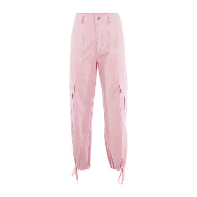 Sixsr Button Pockets Patchwork Cargo Pants Women Streetwear High Waist Trousers Women Fashion Pencil Pants Joggers Women