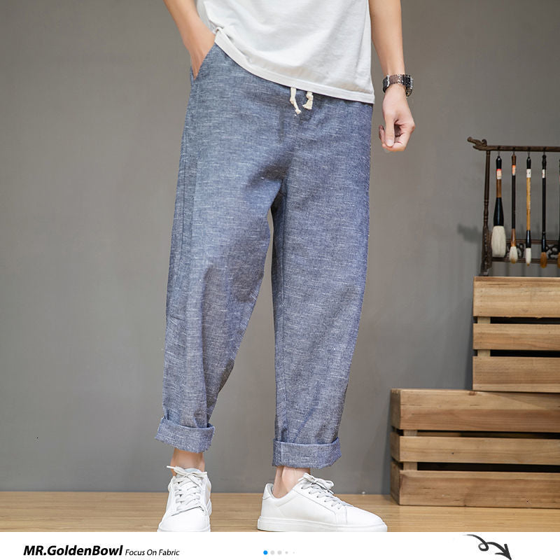 MrGoldenBowl Men's Solid Color Harem Pants 2024 Harajuku Man Cotton Linen Casual Trousers Plus Size Men Loose Pants 5XL