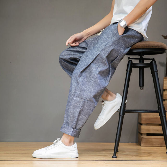 MrGoldenBowl Men's Solid Color Harem Pants 2024 Harajuku Man Cotton Linen Casual Trousers Plus Size Men Loose Pants 5XL