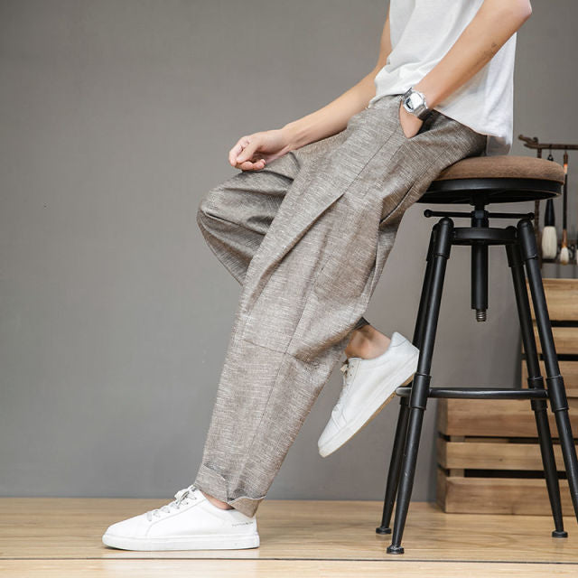 MrGoldenBowl Men's Solid Color Harem Pants 2024 Harajuku Man Cotton Linen Casual Trousers Plus Size Men Loose Pants 5XL