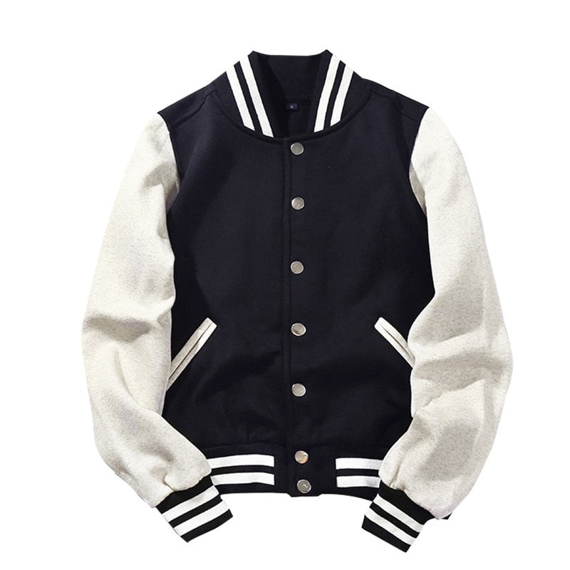 2024 New Arrival Spliced Brand Single Breasted Patchwork Short Style Rib Sleeve Bomber Jacket Men Cotton Casual Baseball Coat