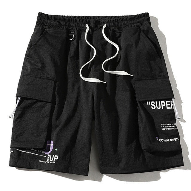 FOJAGANTO Summer Cargo Shorts Men Trend Brand Men's High Street Drawstring Knee Length Pants Print Casual Shorts Male