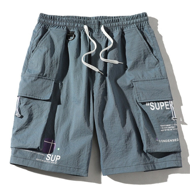 FOJAGANTO Summer Cargo Shorts Men Trend Brand Men's High Street Drawstring Knee Length Pants Print Casual Shorts Male