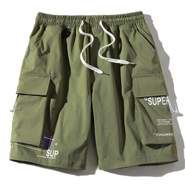 FOJAGANTO Summer Cargo Shorts Men Trend Brand Men's High Street Drawstring Knee Length Pants Print Casual Shorts Male