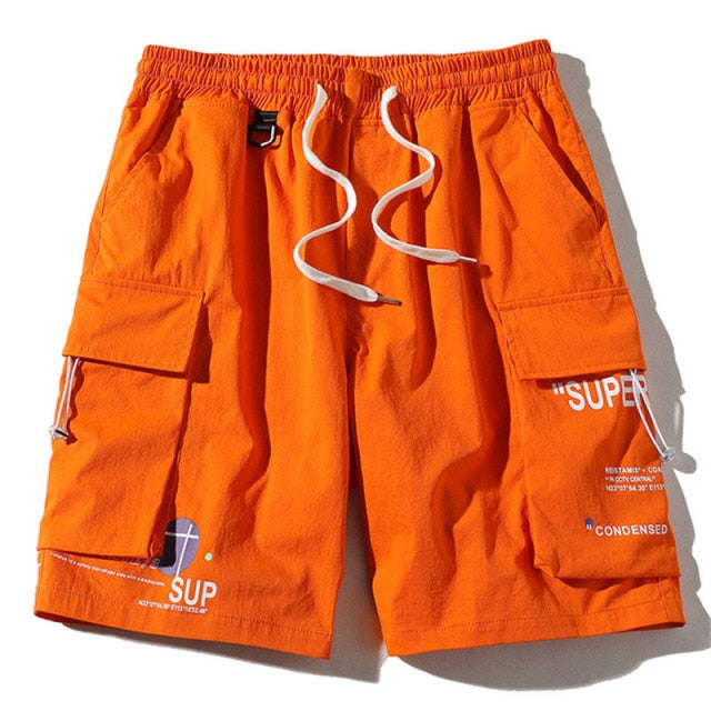 FOJAGANTO Summer Cargo Shorts Men Trend Brand Men's High Street Drawstring Knee Length Pants Print Casual Shorts Male