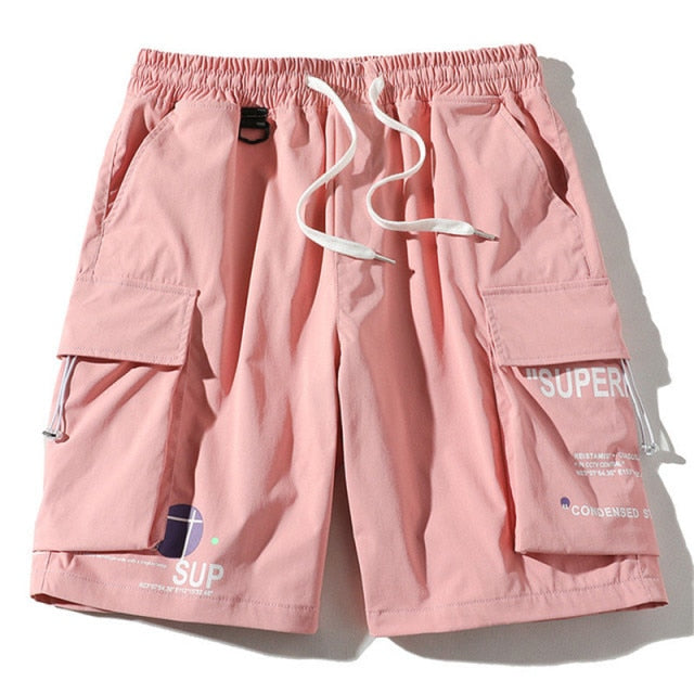 FOJAGANTO Summer Cargo Shorts Men Trend Brand Men's High Street Drawstring Knee Length Pants Print Casual Shorts Male
