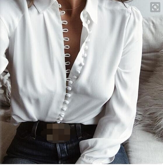 Sixsr Fashion Women Blouse Shirt Spring Women Clothing Solid Buttons Long Sleeve Shirts Tops Ladies OL Shirt White Office Shirt