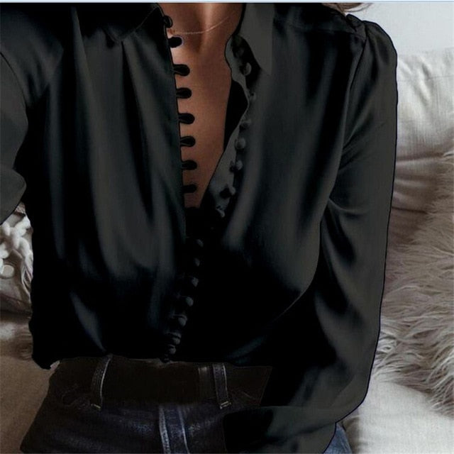 Sixsr Fashion Women Blouse Shirt Spring Women Clothing Solid Buttons Long Sleeve Shirts Tops Ladies OL Shirt White Office Shirt