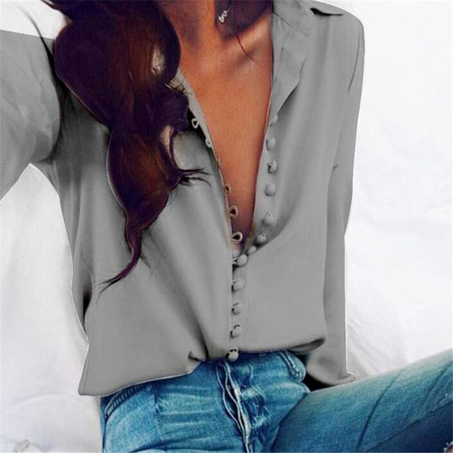 Sixsr Fashion Women Blouse Shirt Spring Women Clothing Solid Buttons Long Sleeve Shirts Tops Ladies OL Shirt White Office Shirt