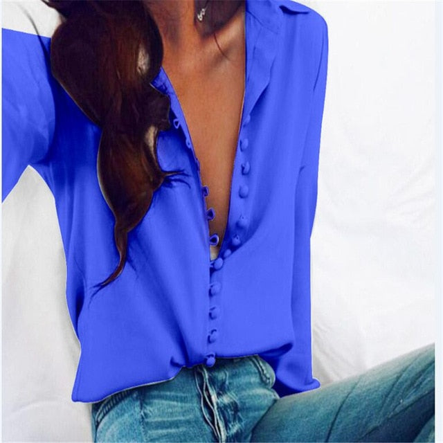 Sixsr Fashion Women Blouse Shirt Spring Women Clothing Solid Buttons Long Sleeve Shirts Tops Ladies OL Shirt White Office Shirt