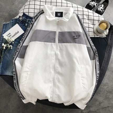 Hip Hop Spring Jackets Men Windbreaker Patchwork Autumn Loose Casual Jacket Couple Thin Jacket Loose Large Size Zipper Coat