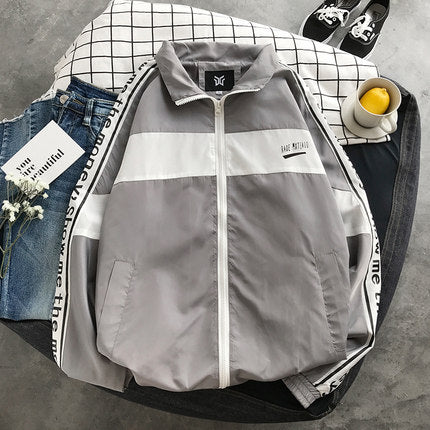 Hip Hop Spring Jackets Men Windbreaker Patchwork Autumn Loose Casual Jacket Couple Thin Jacket Loose Large Size Zipper Coat
