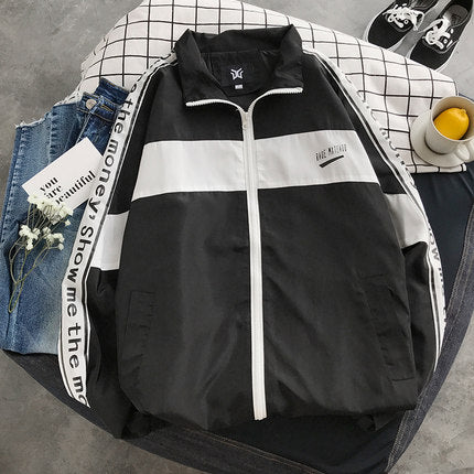 Hip Hop Spring Jackets Men Windbreaker Patchwork Autumn Loose Casual Jacket Couple Thin Jacket Loose Large Size Zipper Coat