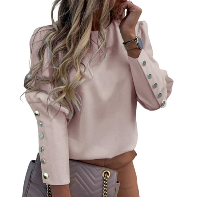Sixsr Fashion Women Blouse Shirt Spring Women Clothing Solid Buttons Long Sleeve Shirts Tops Ladies OL Shirt White Office Shirt