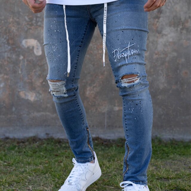 New Printed Statuary Jeans Loose Straight Men Denim Biker Casual Pants Hip Hop Man Jean Hombre Pantalon Artistic Work Size S-3XL