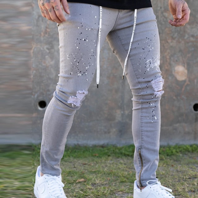 New Printed Statuary Jeans Loose Straight Men Denim Biker Casual Pants Hip Hop Man Jean Hombre Pantalon Artistic Work Size S-3XL