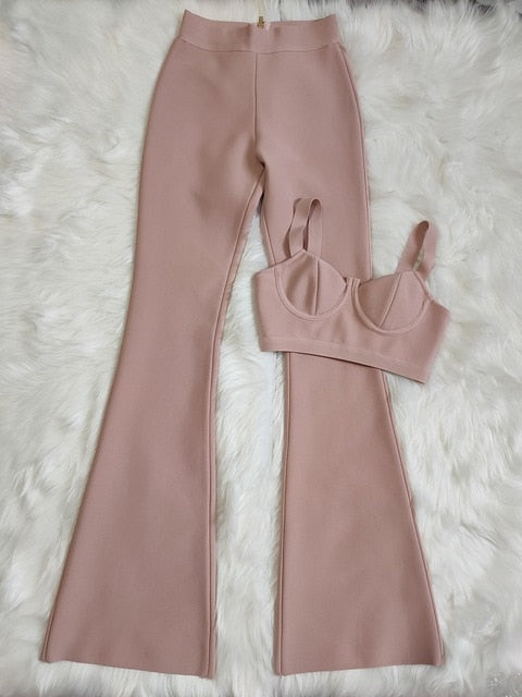 sixsr Set 2 Pieces Strap Sleeveless Bustiers And Long Bell-Bottoms Trousers Sexy Celebrity Party Sheath Vestidos Dobanmbd