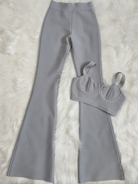 sixsr Set 2 Pieces Strap Sleeveless Bustiers And Long Bell-Bottoms Trousers Sexy Celebrity Party Sheath Vestidos Dobanmbd
