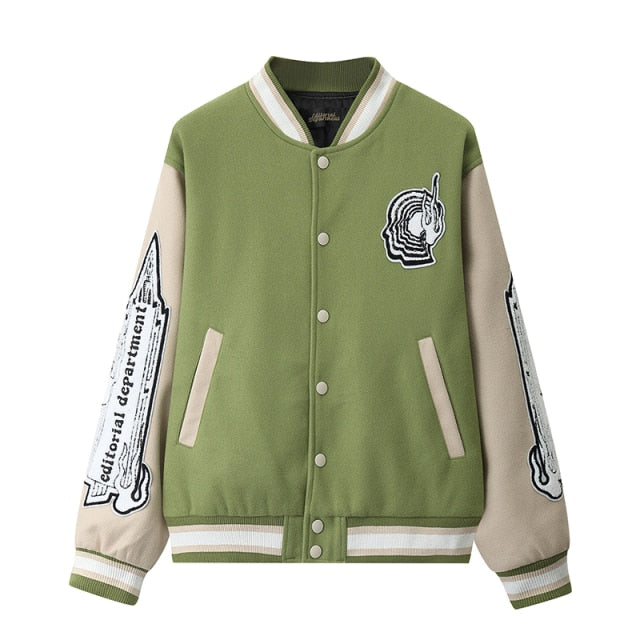 Original Flocking Embroidery Baseball Jacket Men and Women Color Match Oversize Windbreaker Bomber Jacket Loose Hip Hop Coat