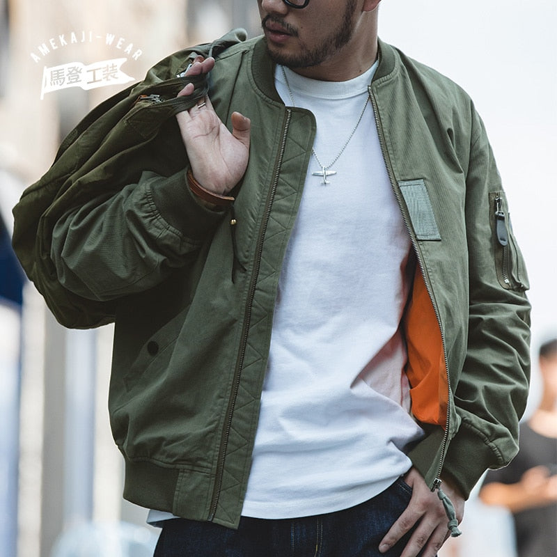 Maden Casual MA-1 Men¡¯s Jackets Green Military Flight Bomber Tank Coat Solid Vintage Coats Monocycle Jacket Collar Men Clothing