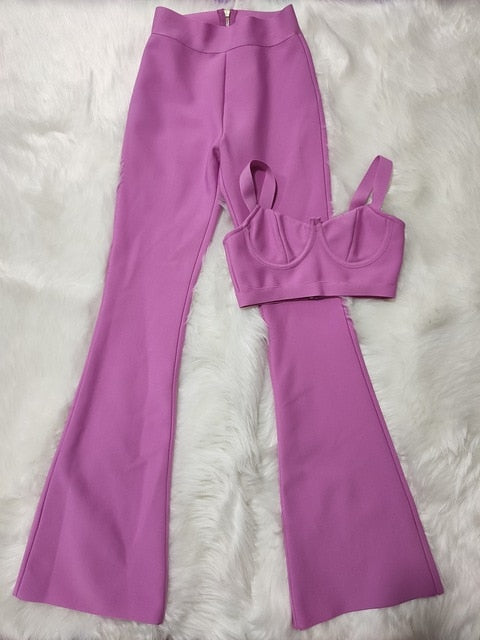 sixsr Set 2 Pieces Strap Sleeveless Bustiers And Long Bell-Bottoms Trousers Sexy Celebrity Party Sheath Vestidos Dobanmbd