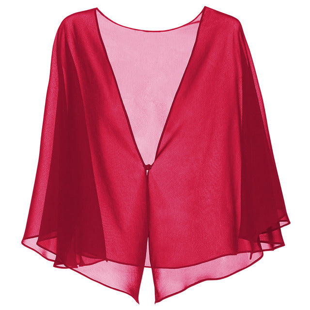 sixsr Womens Fashion Women Black Chiffon Bolero Prom Party V-neck with Button Shrug Elegant Simple Soft Casual Cape for Lady Evening Dress Red White