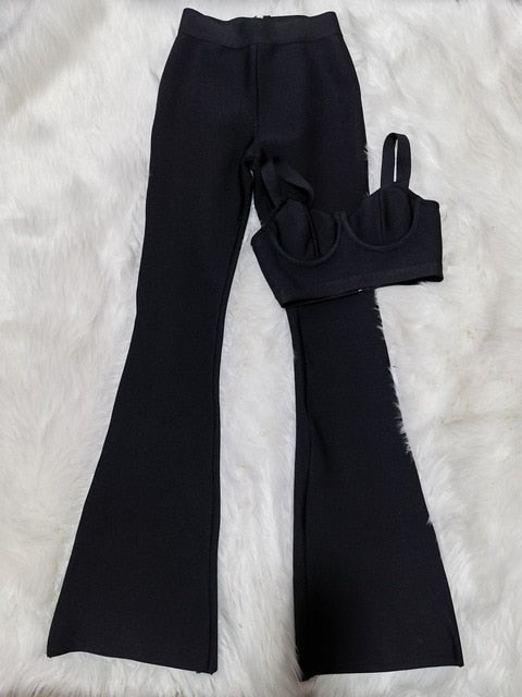 sixsr Set 2 Pieces Strap Sleeveless Bustiers And Long Bell-Bottoms Trousers Sexy Celebrity Party Sheath Vestidos Dobanmbd